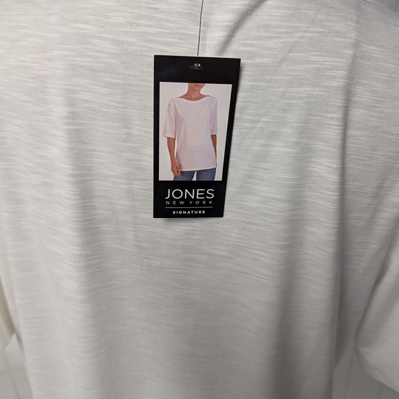 Jones New York White Tee With Button Detail, Relaxed Fit Women Size L - Picture 13 of 16